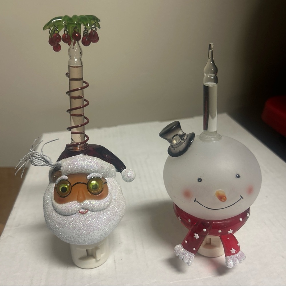 2 Festive Christmas Holiday Santa and Snowman Plug in Holiday Night Lights